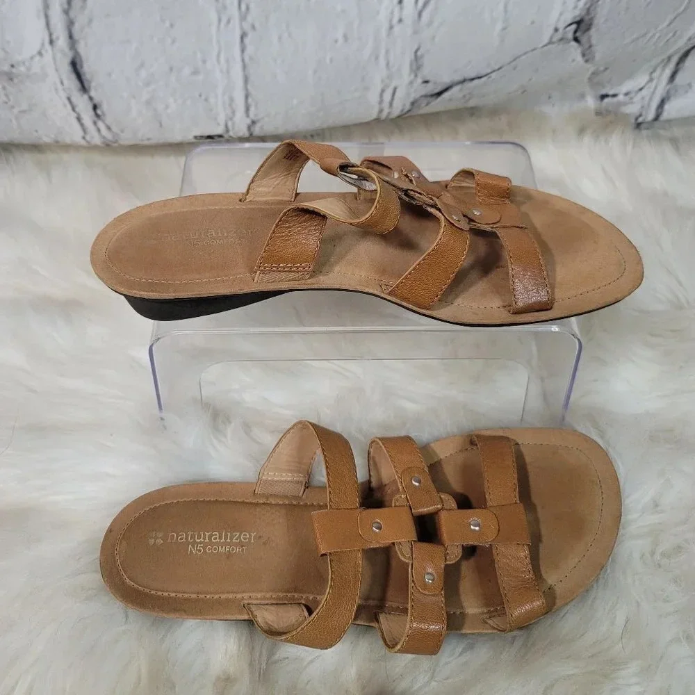 NATURALIZER N5 Comfort Sandals Womens Sz 11‎ Tan Slip On Summer Shoe Backless